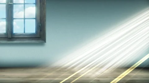 Seamless loop of sunlight rays through a window in a blue room Stock Footage 345144504