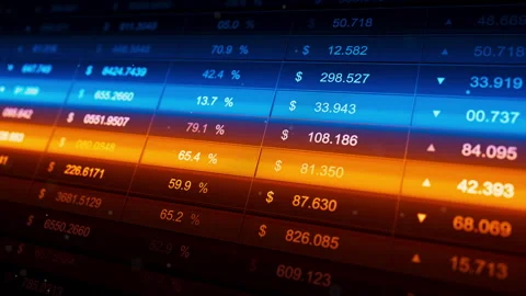 Seamless loop trading dashboard with glowing market quotes Stock Footage 325966887