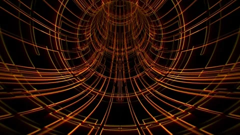 Seamless loop tunnel made of yellow digital patterns with golden glow effect Stock Footage 282513258