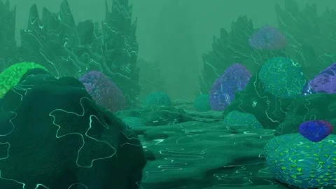 Seamless loop underwater deep sea background with coral reef and sunbeams. 4K Stock Footage 243577881