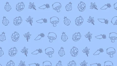 Seamless loop of vegetable icons on blue background, 4k footage, graphic re.. Stock Footage 328567615