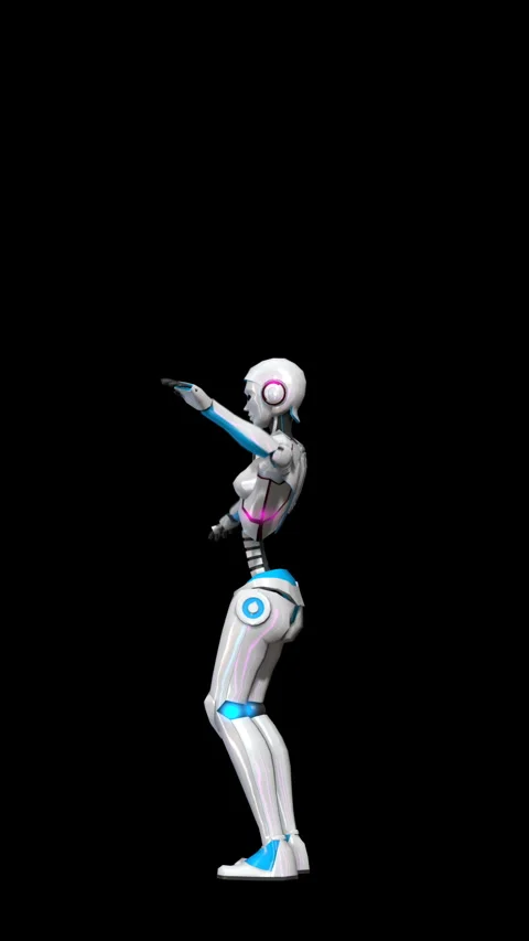 Seamless loop vertical video of a female robot with glowing neon lights belly Video stock 304064553