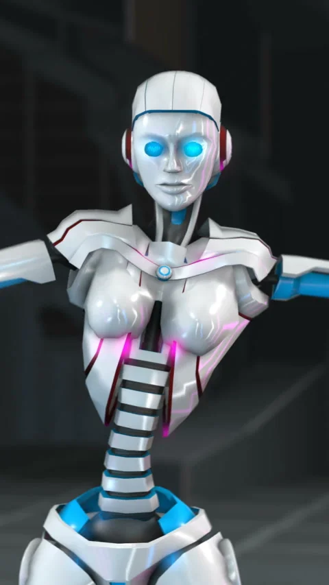 Seamless loop vertical video of a female robot with glowing neon lights arab Video stock 304078328