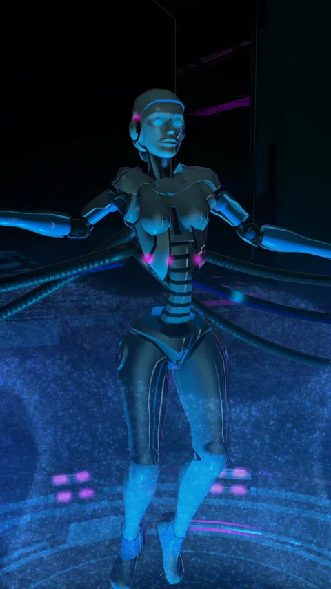 Seamless loop vertical video of a female robot experiment in a spaceship Видео 304218226