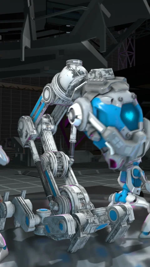 Seamless loop vertical video of a robots twerk dancing in a spaceship interior. Stock Footage 304210865