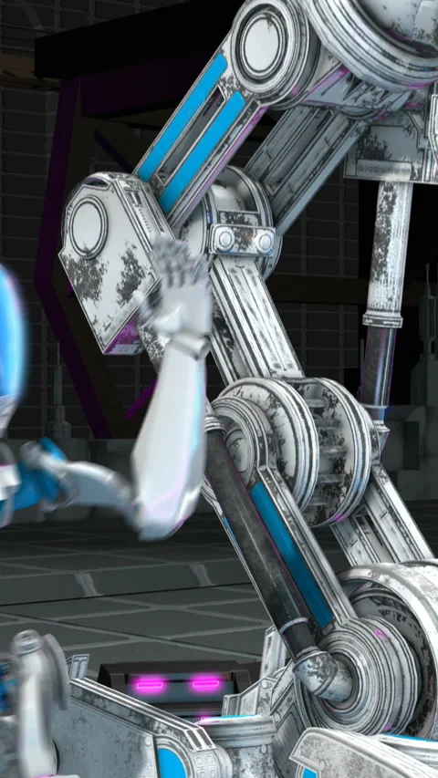 Seamless loop vertical video of a robots twerk dancing in a spaceship interior. Stock Footage 304211836