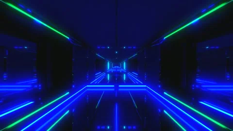 Seamless loop of a vibrant tunnel scene with blue and green lights creating.. Stock Footage 319432676