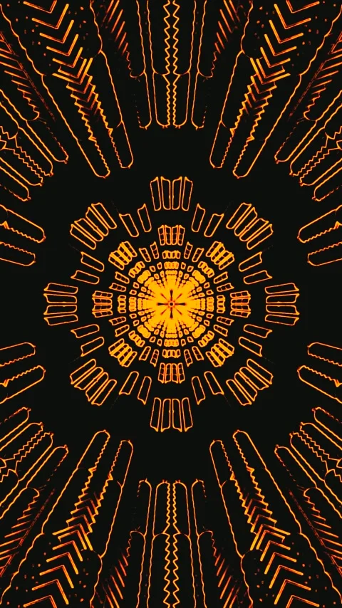 Seamless loop of vibrant tunnel video with intricate patterns and warm colors Video stock 321571937