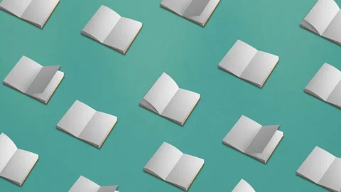 Seamless loop video. Book page flipping  on aquamarine background. Concept  스톡 동영상 196210109