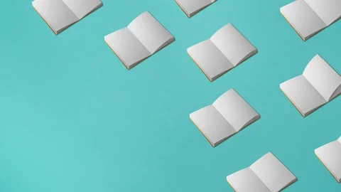 Seamless loop video. Book page flipping  on aquamarine background. Concept  Video stock 196210155