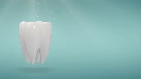 Seamless loop video. Closeup clean tooth rotation on turquoise background  스톡 동영상 195632405