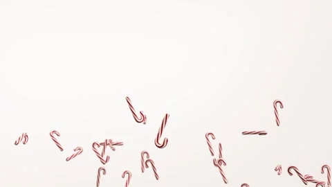 Seamless loop video. Poster with realistic dropping red and white candy cane  Video stock 242037799