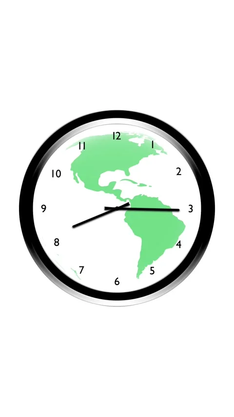Seamless loop wall time clock with earth globe rotation Stock Footage 339711586