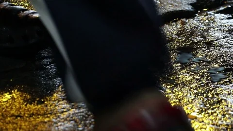 Seamless loop of warning light reflection on wet street Stock Footage 90505630