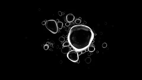 Seamless loop water bubbles floating on dark black background surface Stock Footage 348271201