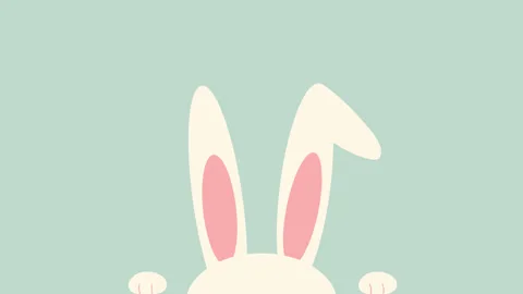 Seamless Loop of White Cartoon Rabbit Peeking on Mint Background Stock Footage 329485448