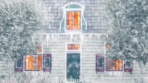 Seamless loop of a winter view with snow of an old wooden Dutch house Stock Footage 166099508