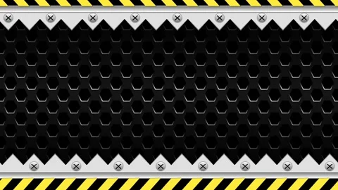 Seamless Loop of Yellow Warning Lines on Perforated Black Metal Background. Stock Footage 285696844