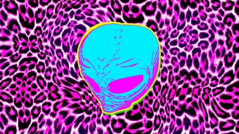 Seamless loopable animation of alien head cartoon style with leopard print and Stock Footage 265433391