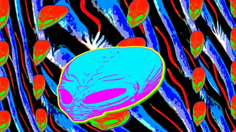 Seamless loopable animation of alien heads cartoon style with zebra print and Stock Footage 265439274