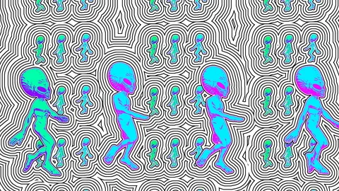 Seamless loopable animation of cartoon walking aliens with strokes effect Vidéo 264165585