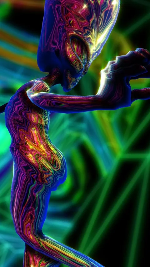 Seamless loopable animation of distorted metal alien floating in space. Time Stock Footage 313442250