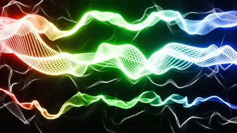 Seamless loopable animation of glowing colorful wavy lines on black background Stock Footage 270351849