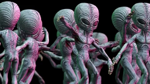 Seamless loopable animation of a group of terror aliens sexy dancing. Camera Video stock 314402681