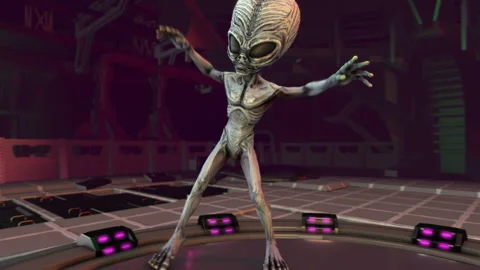 Seamless loopable animation of a terror alien swing dancing in a starship Video stock 243379513