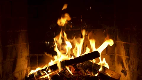 Seamless Loopable Background Of Cozy Fireplace. Burning Wood. Fireplace Screen Stock Footage 258559023