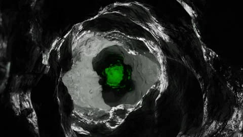 Seamless Loopable Flythrough Scary Abstract Cave With Green Light Stock Footage 254183549