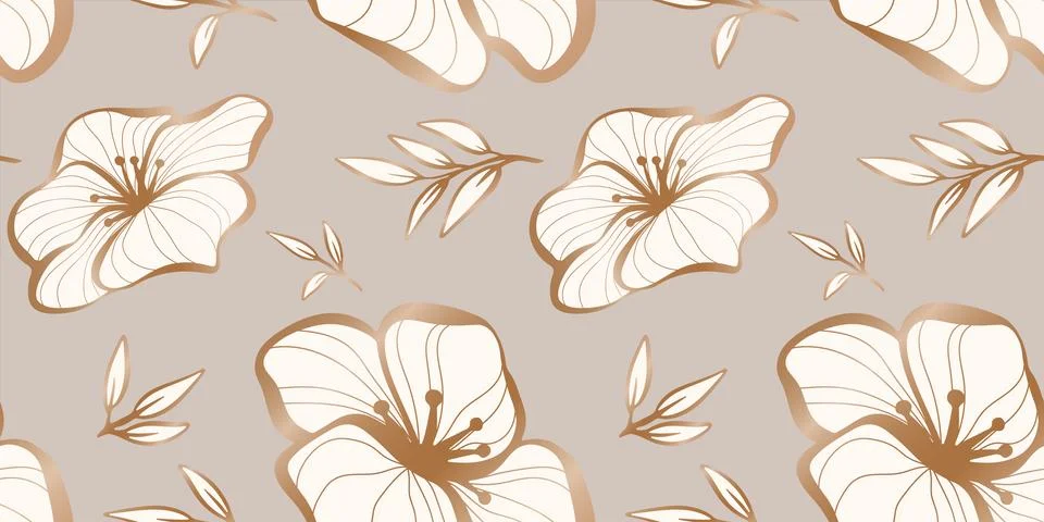 Seamless loopable pattern with hand drawn leaves and branches. Stock Illustration