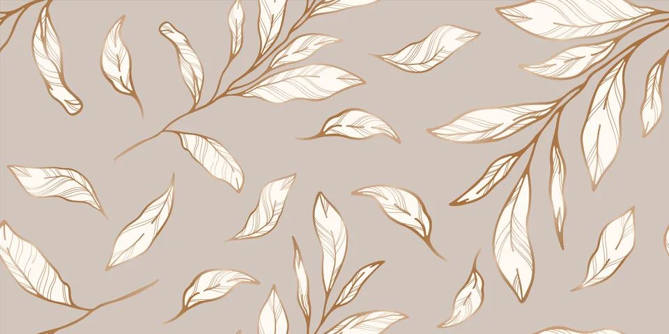 Seamless loopable pattern with hand drawn leaves and branches. Stock Illustration