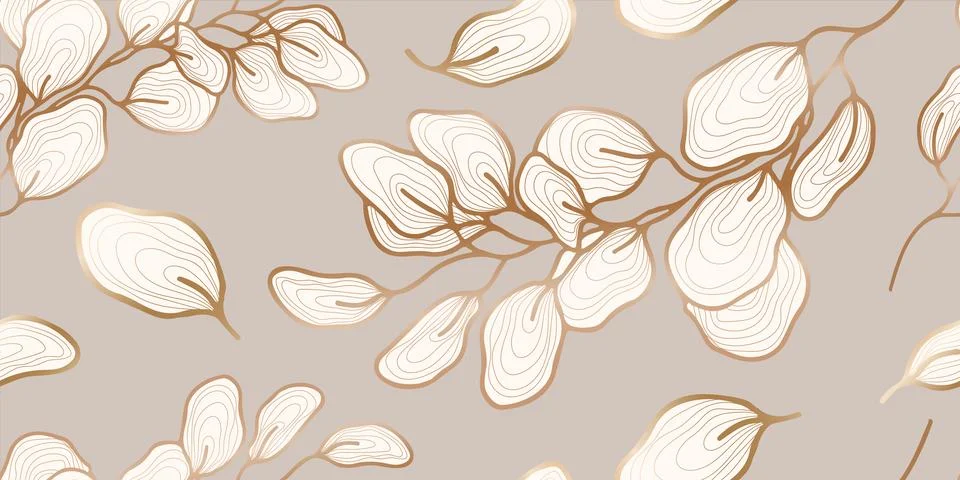Seamless loopable pattern with hand drawn leaves and branches. Illustrazione stock