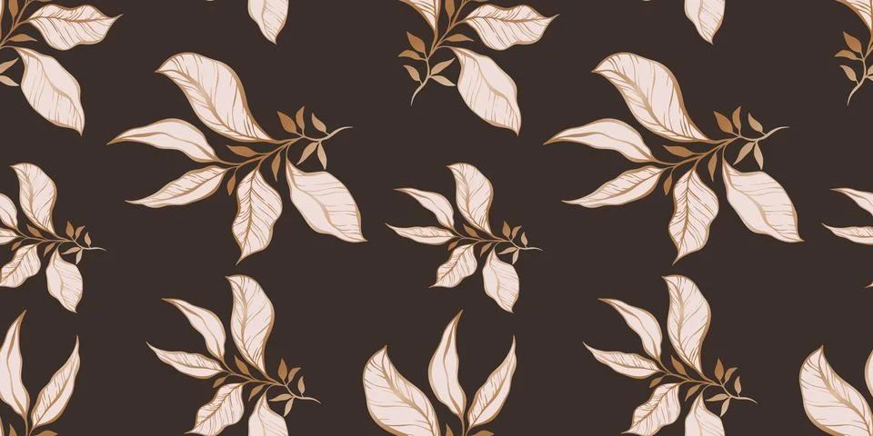 Seamless loopable pattern with hand drawn leaves and branches. Illustrazione stock