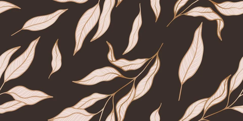 Seamless loopable pattern with hand drawn leaves and branches. Stock Illustration