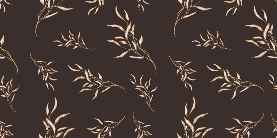 Seamless loopable pattern with hand drawn leaves and branches. Stock Illustration