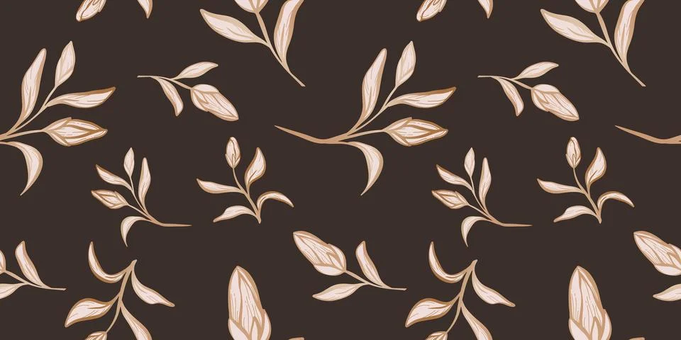 Seamless loopable pattern with hand drawn leaves and branches. Stock Illustration