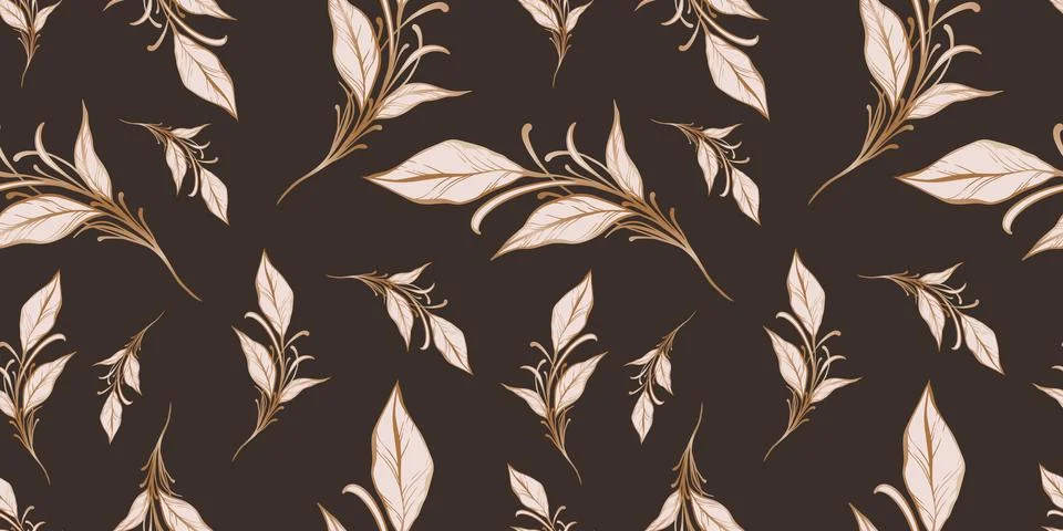 Seamless loopable pattern with hand drawn leaves and branches. Stock Illustration