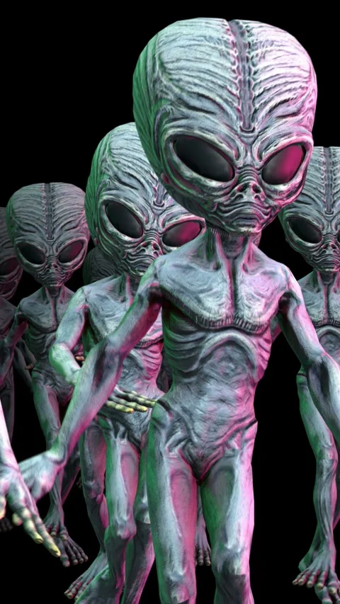 Seamless loopable vertical video  animation of a group of terror aliens sassy Stock Footage 304628094