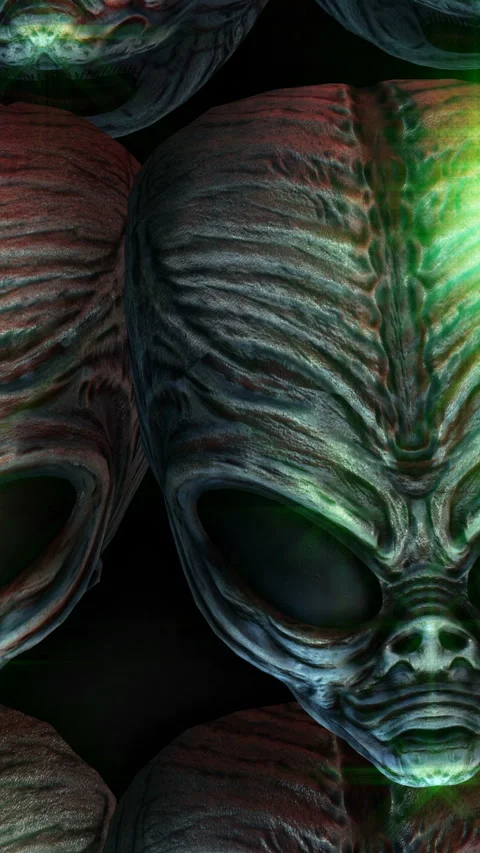 Seamless loopable vertical video  animation of a wall of alien heads Stock Footage 304630855