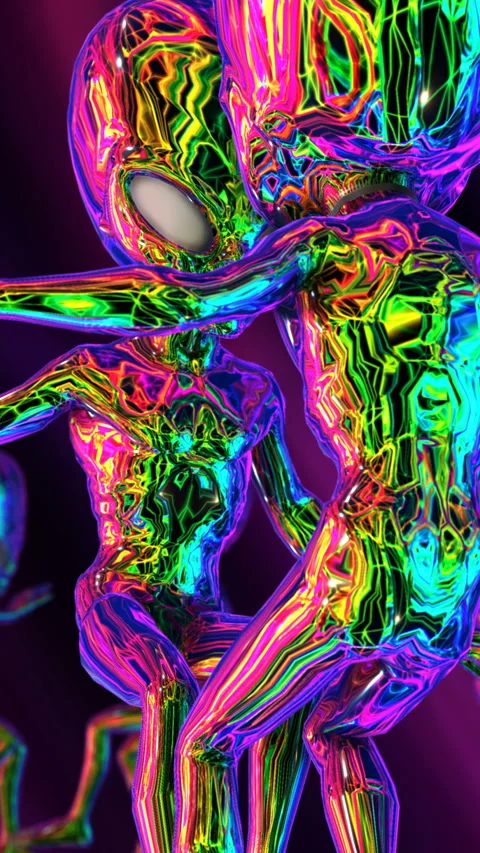 Seamless loopable vertical video  animation of metal neon alien floating in Vidéo 304759430