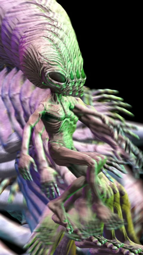 Seamless loopable vertical video  animation of a terror alien dancing with echo Video stock 304816314