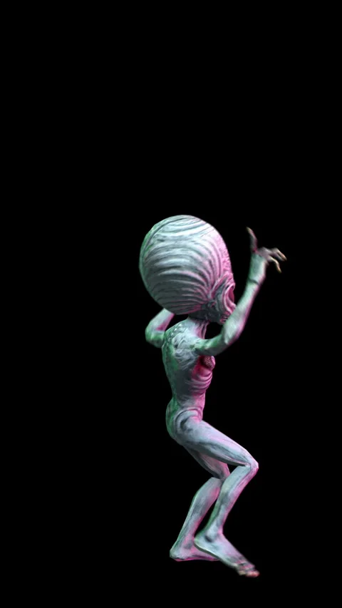 Seamless loopable vertical video  animation of a terror alien dancing isolated Stock Footage 304816384