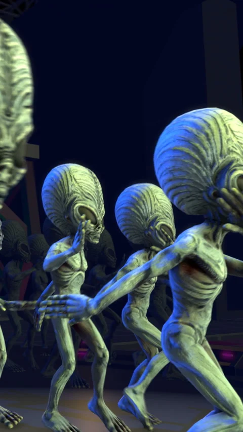 Seamless loopable vertical video  animation of a terror aliens dancing in a Stock Footage 304817295
