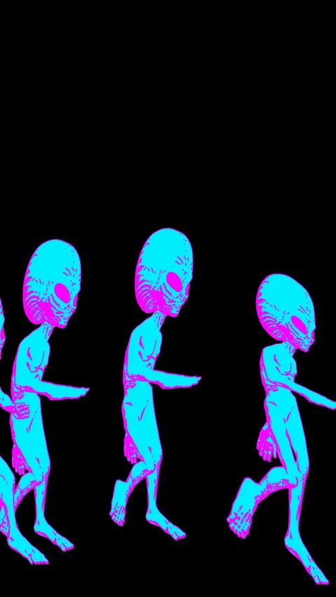 Seamless loopable vertical video  animation of walking aliens in cartoon style Видео 306296794