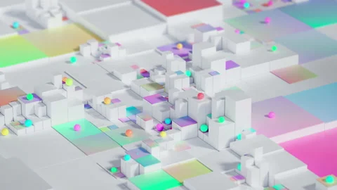 Seamless looped 3D animation cubes with spheres going up and down Stock Footage 236485736