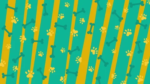 Seamless looped pattern of dog paw prints and bone. Animal hand drawn cartoon Stock Footage 247701552