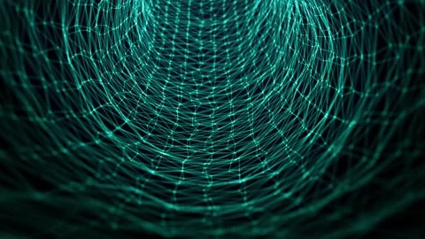 Seamless looped plexus tunnel with waves of bright blue lines and dots Stock Footage 283743368