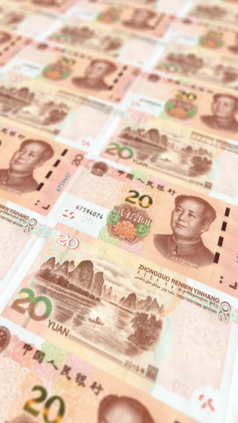 Seamless Looping 20 Yuan Banknotes - Twenty CNY Money Background Stock Footage 337701261